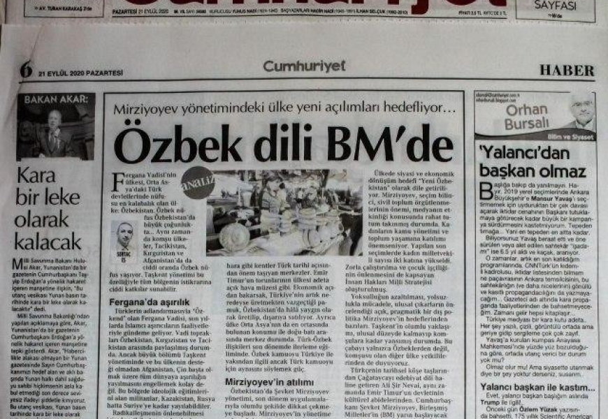 Turkiyaning “Cumhuriyet” gazetasi: O‘zbekiston Prezidenti BMTda Alisher Navoiy tilida nutq so‘zlaydi