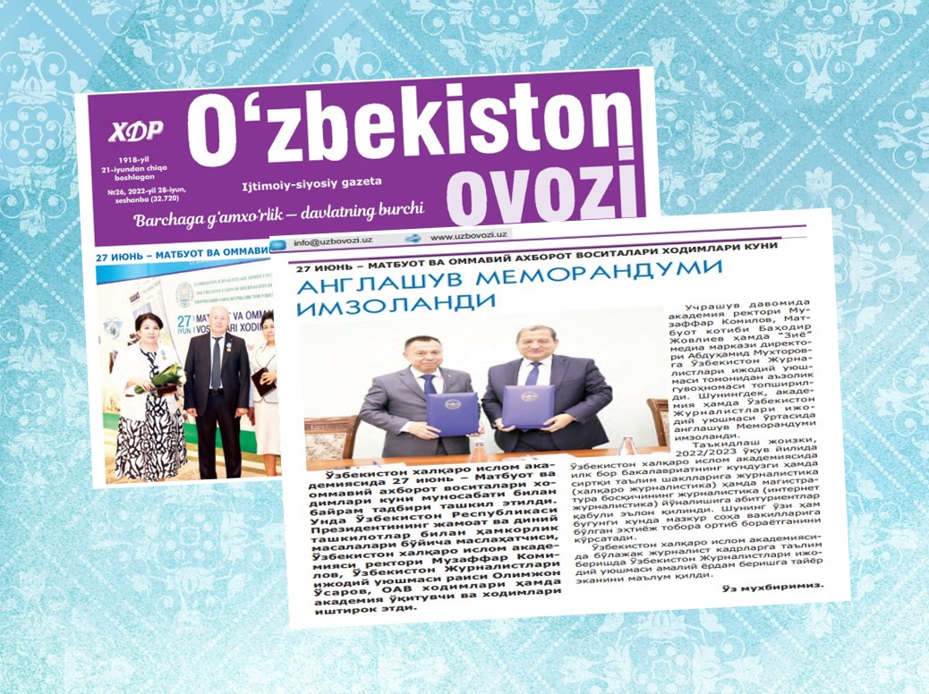ANGLASHUV MEMORANDUMI IMZOLANDI